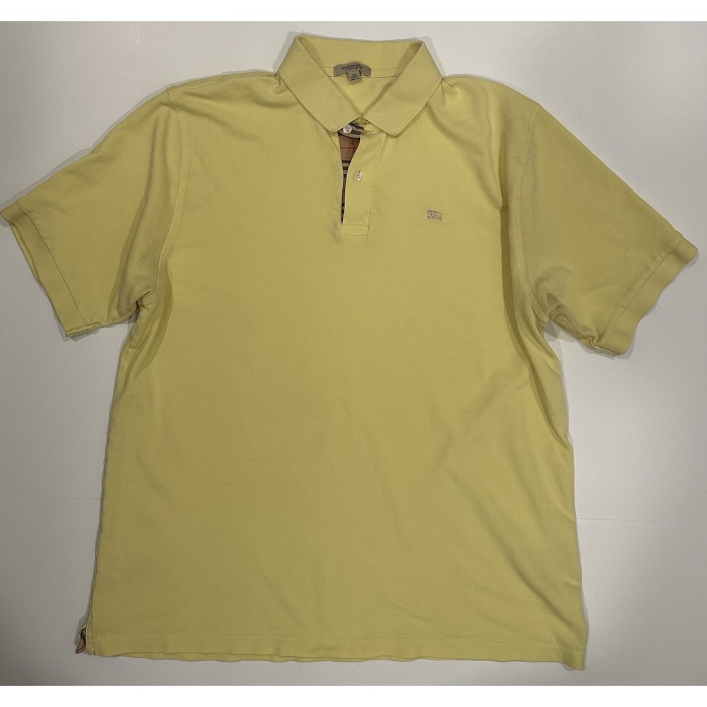 Burberry Mens Yellow Solid Cotton Polo Shirt Short Sleeve Casual XL
